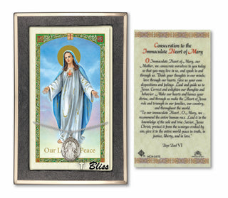 Silver Filled Our Lady of Peace Medal on an 18 inch Lite Curb Chain with a Our Lady of Peace - Consecration Prayer Card. Engraved Catholic Saint Jewelry