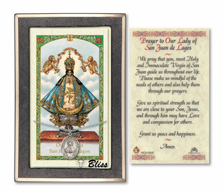 Sterling Silver Our Lady of San Juan Medal | 18-inch Chain | Prayer to Our Lady of San Juan Prayer Card Engraved Catholic Saint Jewelry