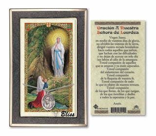 Sterling Silver Virgen del Lourdes Medal | 18-inch Chain | Prayer to Our Lady of Lourdes Prayer Card Engraved Catholic Saint Jewelry