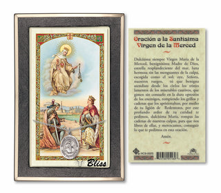 Sterling Silver Virgen de la Merced Medal | 18-inch Chain | Prayer to Virgen de la Merced Prayer Card Engraved Catholic Saint Jewelry