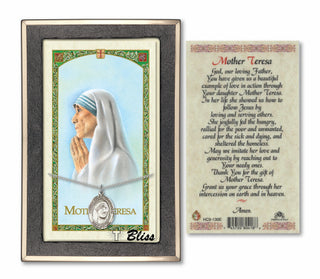 Sterling Silver Saint Teresa of Calcutta Medal | 18-inch Chain | Prayer to Saint Teresa Prayer Card Engraved Catholic Saint Jewelry