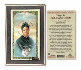 Sterling Silver Saint Josephine Bakhita Medal | 18-inch Chain | Prayer to Saint Josephine Bakhita Prayer Card Engraved Catholic Saint Jewelry
