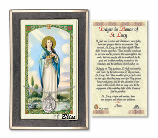 Sterling Silver Saint Lucy Medal | 18-inch Chain | Prayer in Honor of St Lucy Prayer Card Engraved Catholic Saint Jewelry