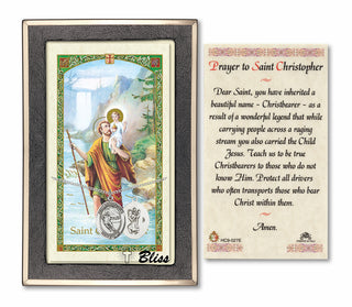 Silver Filled Saint Christopher/Hockey Medal on an 18 inch Lite Curb Chain with a Prayer to St Cristopher Prayer Card.