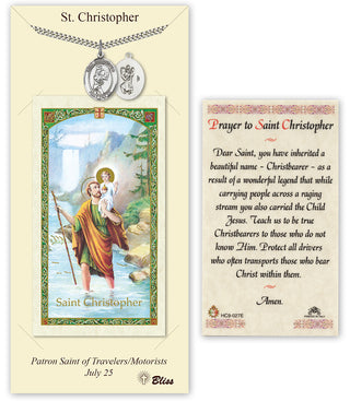 Pewter Saint Christopher/Softball Medal on an 18 inch Lite Curb Chain with a Prayer to St Cristopher Prayer Card.
