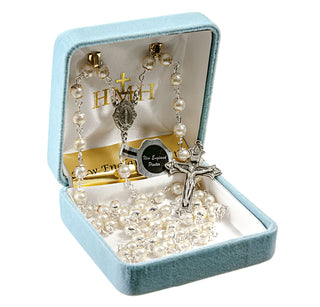 Imitation Pearl Double Capped New England Pewter Rosary