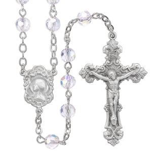 6mm Tin Cut Crystal Aurora Borealis Bead with New England Pewter Crucifix and Center