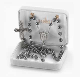 6mm Hematite Bead with New England Pewter Crucifix and Center