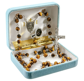 6mm Tiger Eye Gemstone Bead Rosary made with Genuine Pewter Crucifix and Centerpiece