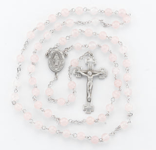 6mm Rose Quartz Gemstone Bead Rosary made with Genuine Pewter Crucifix and Center