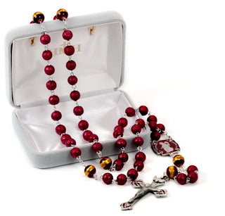 6mm Red Lava Bead Saint Florian Firefighter with New England Pewter Crucifix and Center