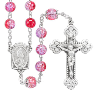 6mm Ruby Amethyst Crackle Glass Bead with New England Pewter Crucifix and Center