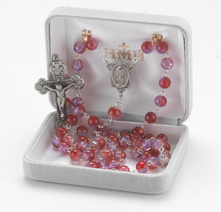 6mm Ruby Amethyst Crackle Glass Bead with New England Pewter Crucifix and Center
