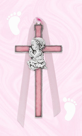 Girls Pink Cross Crib Medal Bs4
