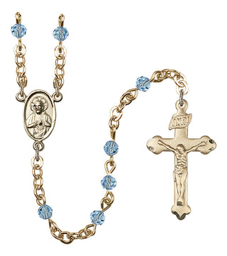 Gold Plated 4mm Austrian Crystal Scapular Rosary in Aqua
