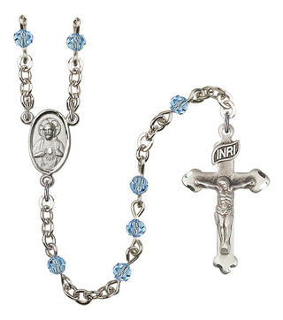Silver Plated 4mm Austrian Crystal Scapular Rosary in Aqua