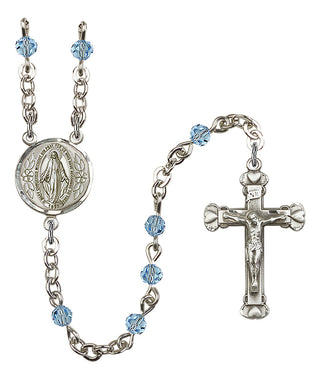 Silver Plated 4mm Austrian Crystal Miraculous Rosary in Aqua