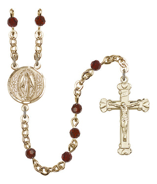 Gold Plated 4mm Austrian Crystal Miraculous Rosary in Garnet