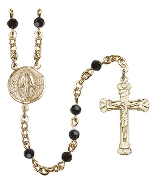 Gold Plated 4mm Austrian Crystal Miraculous Rosary in Jet