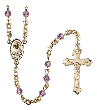 Gold Plated 4mm Austrian Crystal Scapular Rosary in Light Amethyst