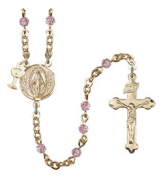 Gold Plated 4mm Austrian Crystal Scapular Rosary in Light Rose