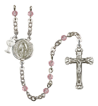 Silver Plated 4mm Austrian Crystal Scapular Rosary in Light Rose