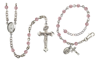 Silver Plated 4mm Austrian Crystal Scapular Rosary in Light Rose
