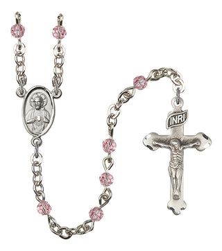 Silver Plated 4mm Austrian Crystal Scapular Rosary in Light Rose