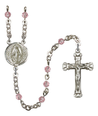 Silver Plated 4mm Austrian Crystal Miraculous Rosary in Light Rose