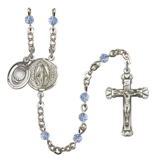 Silver Plated 4mm Austrian Crystal Miraculous Rosary in Light Sapphire