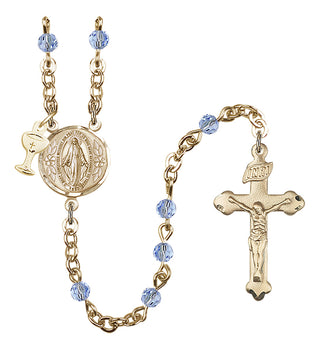 Gold Plated 4mm Austrian Crystal Scapular Rosary in Light Sapphire