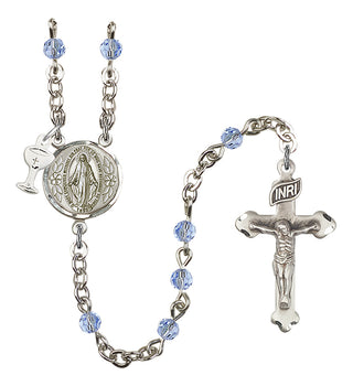 Silver Plated 4mm Austrian Crystal Scapular Rosary in Light Sapphire