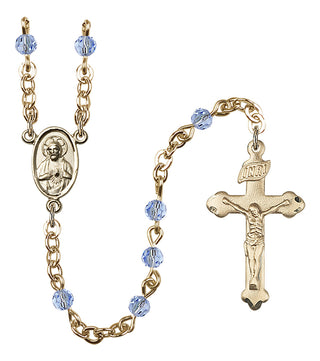 Gold Plated 4mm Austrian Crystal Scapular Rosary in Light Sapphire