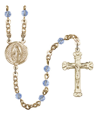 Gold Plated 4mm Austrian Crystal Miraculous Rosary in Light Sapphire