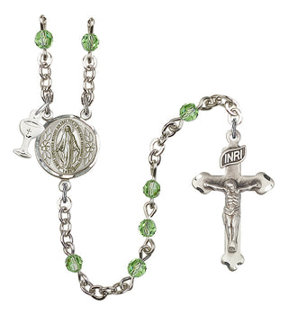 Silver Plated 4mm Austrian Crystal Scapular Rosary in Peridot