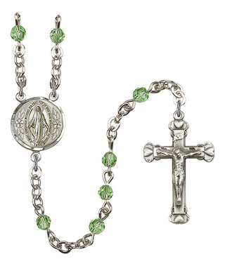 Silver Plated 4mm Austrian Crystal Miraculous Rosary in Peridot