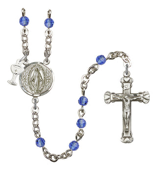 Silver Plated 4mm Austrian Crystal Scapular Rosary in Sapphire