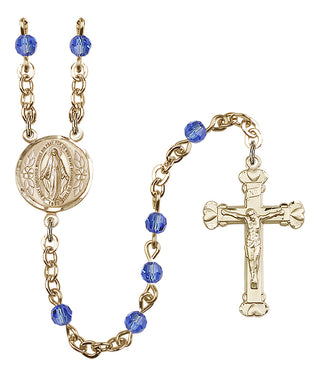 Gold Plated 4mm Austrian Crystal Miraculous Rosary in Sapphire