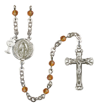 Silver Plated 4mm Austrian Crystal Scapular Rosary in Topaz