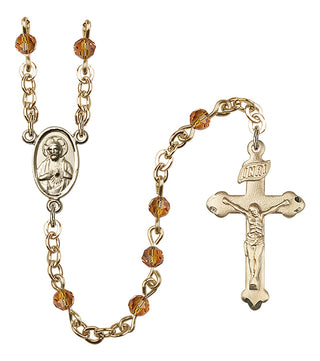 Gold Plated 4mm Austrian Crystal Scapular Rosary in Topaz