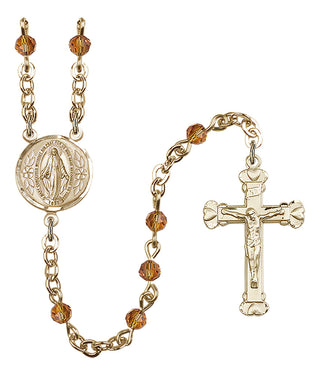 Gold Plated 4mm Austrian Crystal Miraculous Rosary in Topaz