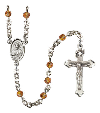Silver Plated 4mm Austrian Crystal Scapular Rosary in Topaz