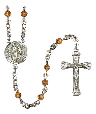 Silver Plated 4mm Austrian Crystal Miraculous Rosary in Topaz