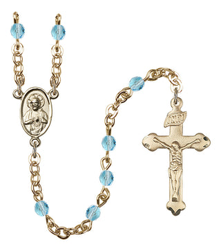 Gold Plated 4mm Fire Polished Scapular Rosary in Aqua