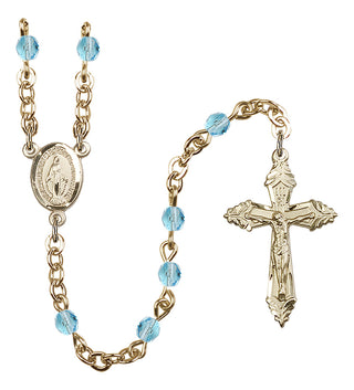 Gold Plated 4mm Fire Polished Miraculous Rosary in Aqua