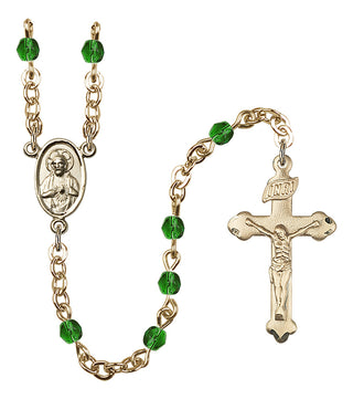 Gold Plated 4mm Fire Polished Scapular Rosary in Emerald