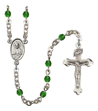Silver Plated 4mm Fire Polished Scapular Rosary in Emerald