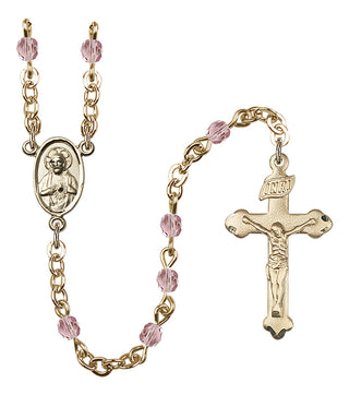 Gold Plated 4mm Fire Polished Scapular Rosary in Light Amethyst