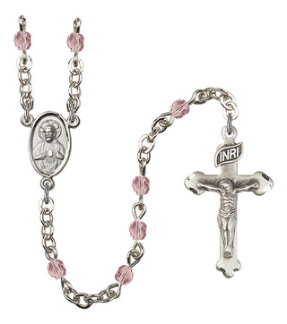 Silver Plated 4mm Fire Polished Scapular Rosary in Light Amethyst