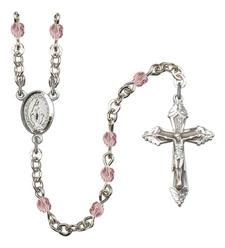 Silver Plated 4mm Fire Polished Miraculous Rosary in Light Amethyst